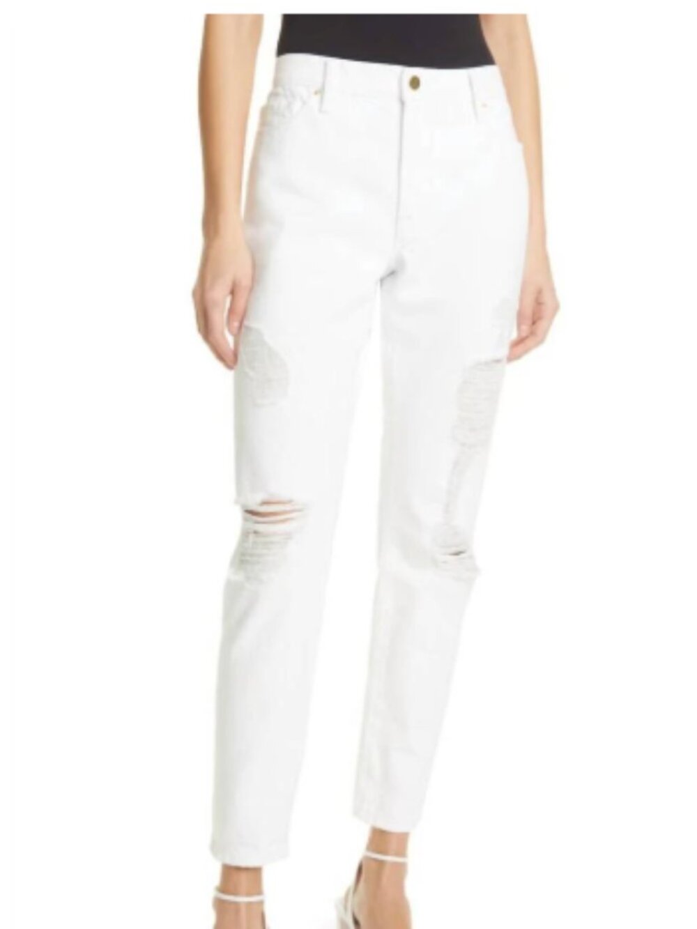 FRAME Le Garçon Rumpled Blanc Distressed Slim Boyfriend 26